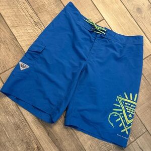 Columbia PFG Mens Blue Board Shorts Fishing Cargo Omni-Shield Size 36W 11L